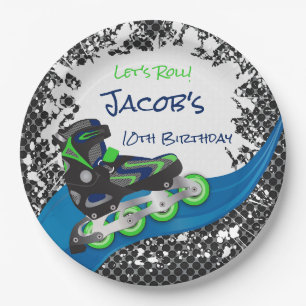 Roller Blade Grunge Green Birthday Party Paper Plate
