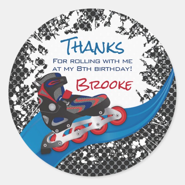 Roller Blade Grunge Red Birthday Party Classic Round Sticker (Front)