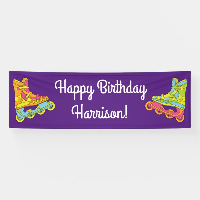 Roller Blades Skates Birthday Party Banner (Horizontal)