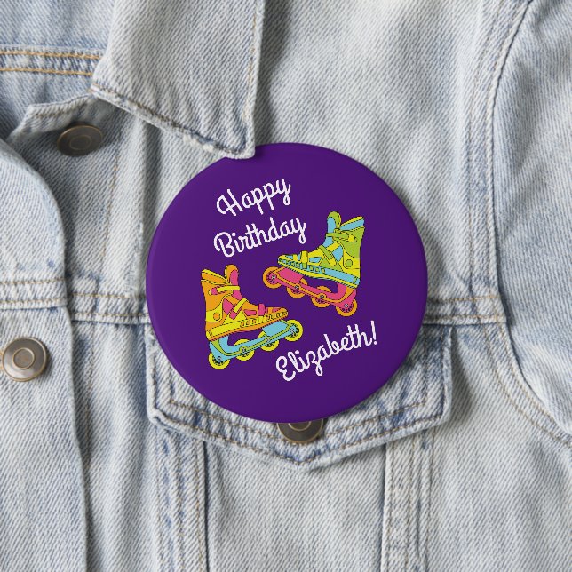 Roller Blades Skates Kids Birthday Party Skating 10 Cm Round Badge (In Situ)