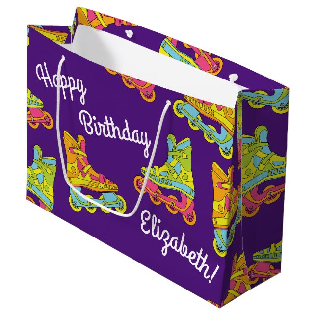 Roller Blades Skates Kids Birthday Party Skating Large Gift Bag (Front Angled)