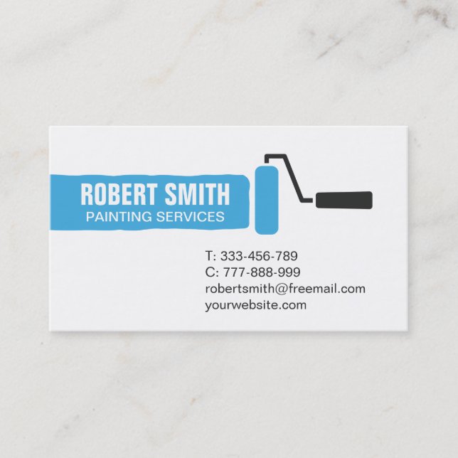 Roller Brush Blue Paint Painting Business Card (Front)