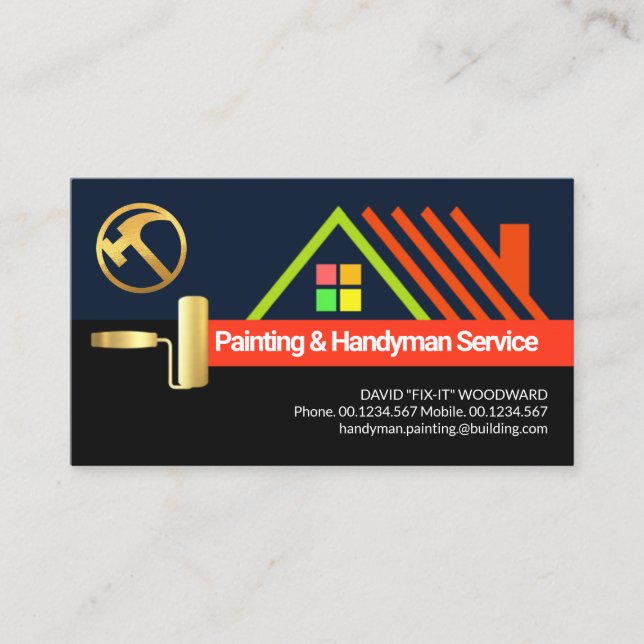 Roller Brush Painting Creative Rooftop Business Card (Front)