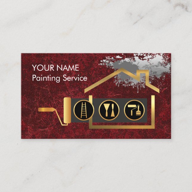 Roller Brush Painting Gold Home Paint Splatter Business Card (Front)