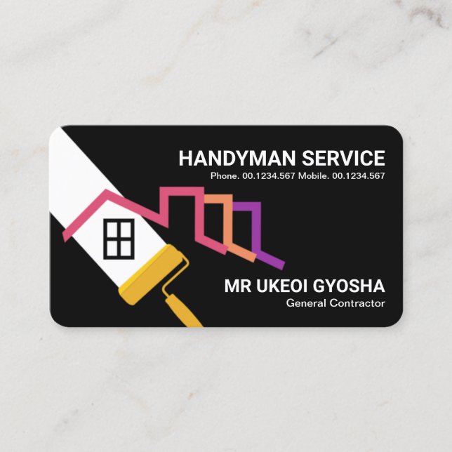 Roller Brush Painting Rooftop Business Card (Front)