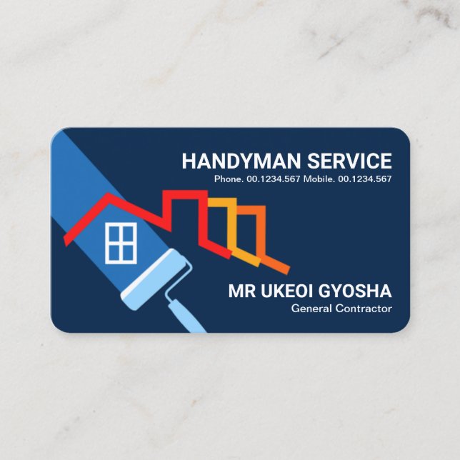 Roller Brush Painting Rooftop Contractor Business Card (Front)