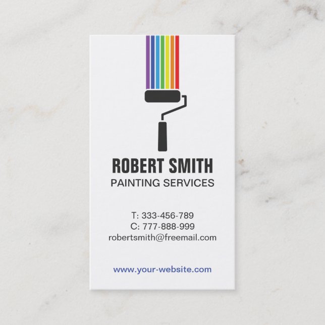 Roller Brush Rainbow Paint Vertical Business Card (Front)