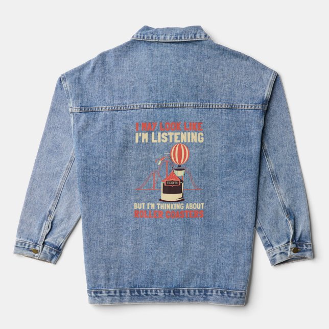 Roller Coaster And Free Fall Tower Premium 2  Denim Jacket (Back)