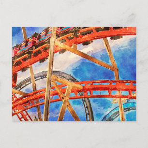 Roller coaster colourful postcard