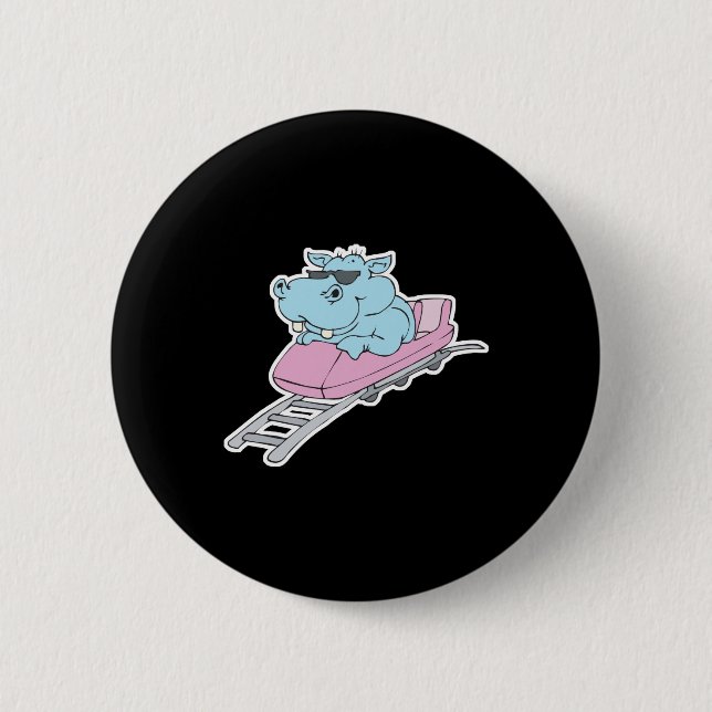 roller coaster hippo 6 cm round badge (Front)
