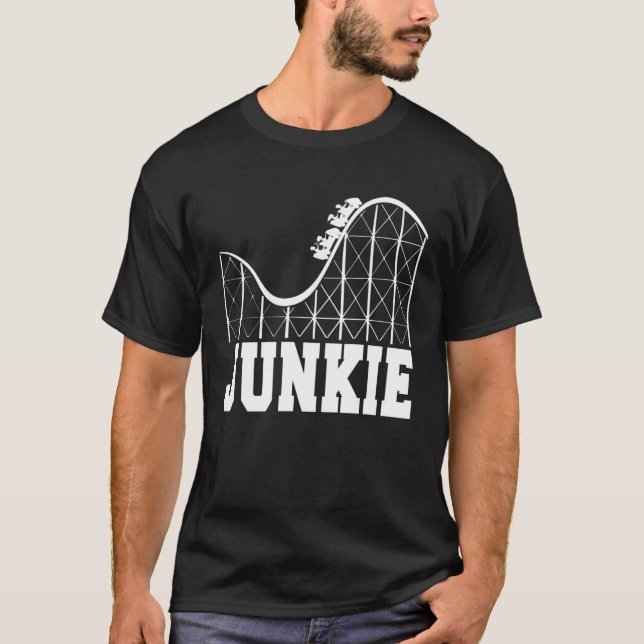 Roller coaster Junkie amusement park riding T-Shirt (Front)