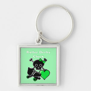 Roller Derby Chick (Green) Key Ring