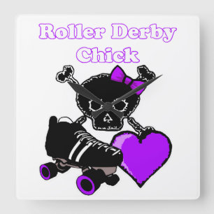 Roller Derby Chick (Purple) Square Wall Clock