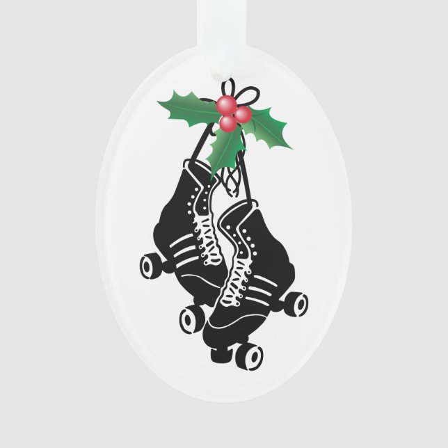 Roller Derby Girl, Christmas Skating with Holly Ornament (Front)