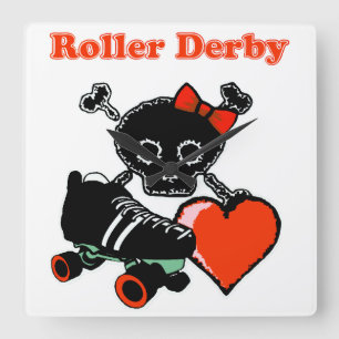 Roller Derby Heart (Red) Square Wall Clock