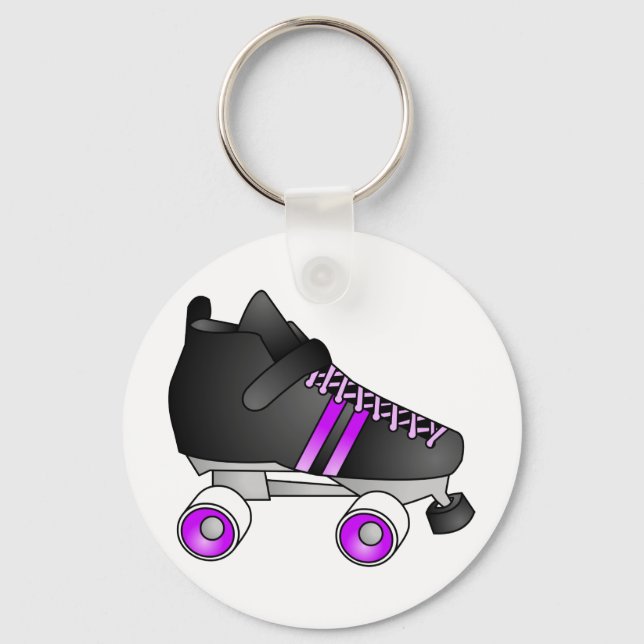 Roller Derby Skates Black and Purple Key Ring (Front)