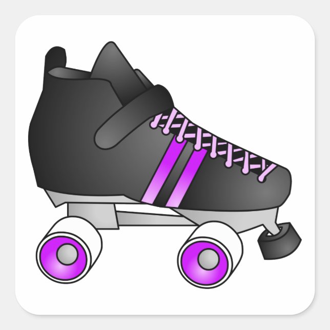 Roller Derby Skates Black and Purple Square Sticker (Front)