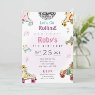 Roller Disco Birthday Party Invite Roller Skate