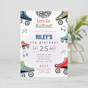 Roller Disco Birthday Party Invite Roller Skate