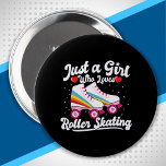 Roller Girl - Girl Who Loves Roller Skating 10 Cm Round Badge<br><div class="desc">This fun retro roller skating design is perfect for the roller girl who loves to roller skate! Great for a skate party, birthday or any occasion! Roller skating design features cute rainbow colour roller skate graphic with "Just A Girl Who Loves Roller Skating" retro style text with background stars. Perfect...</div>