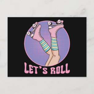 Roller Girl Skater Retro 70s and 80s Skating Girls Postcard