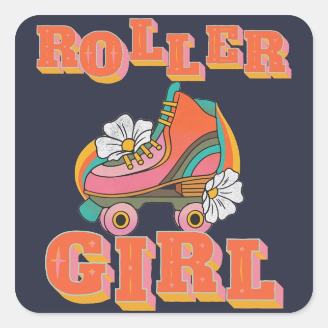 roller girl vintage roller skating square sticker (Front)