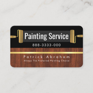 Roller Paint Brush On Stylish Wood Gold Line Business Card