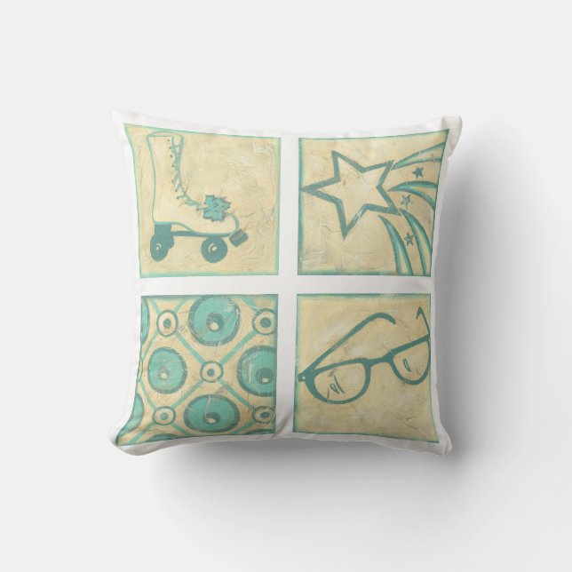 Roller Rink Woodblock Drawing by Chariklia Zarris Cushion (Front)