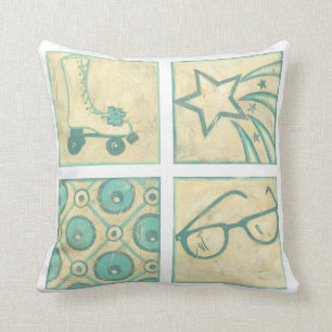 Roller Rink Woodblock Drawing by Chariklia Zarris Cushion