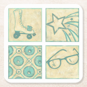 Roller Rink Woodblock Drawing by Chariklia Zarris Square Paper Coaster