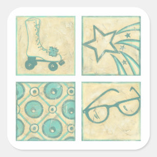 Roller Rink Woodblock Drawing by Chariklia Zarris Square Sticker