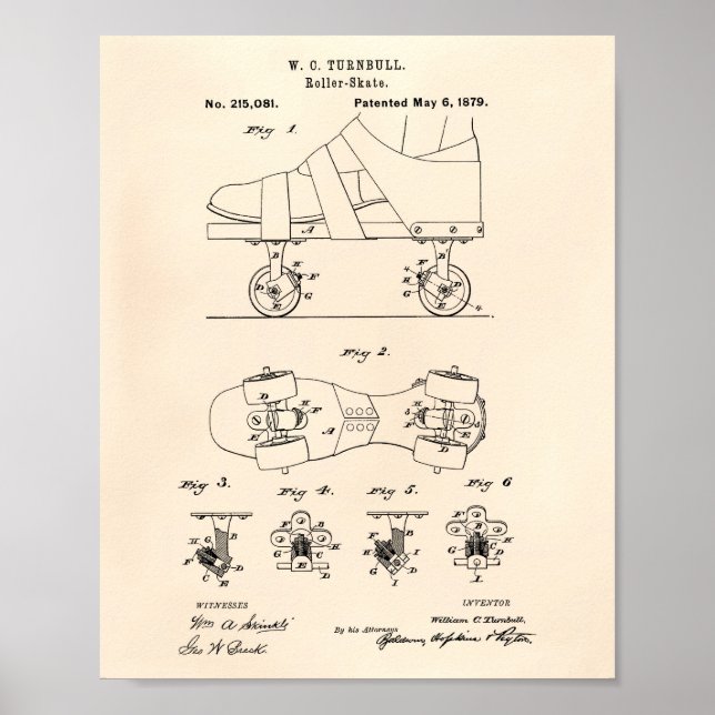 Roller Skate 1879 Patent Art Old Peper Poster (Front)