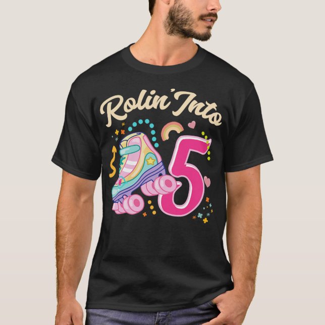 Roller Skate 5th Birthday Girls Bday Gift For Kids T-Shirt (Front)