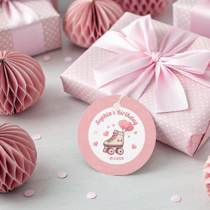 Roller Skate And Pink Hearts Girl's Birthday Party Favour Tags