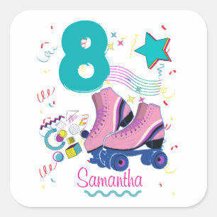 Roller Skate Birthday Girl Retro Skating  Square Sticker