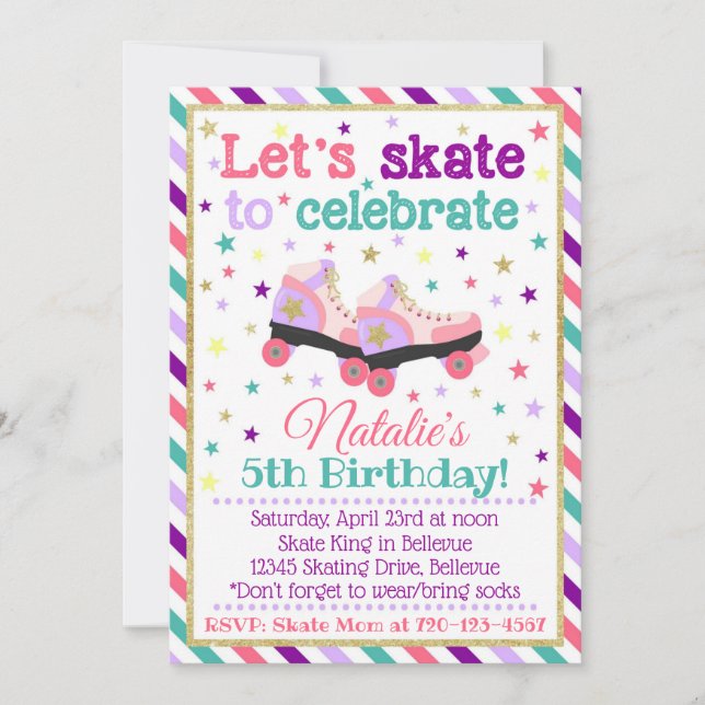 Roller Skate Birthday Invitation | Skate Invite (Front)