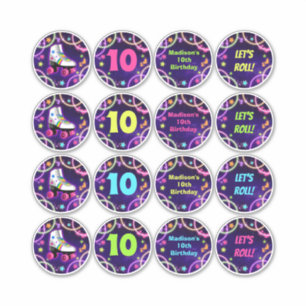 Roller Skate Birthday Party Stickers 2.5" Circles