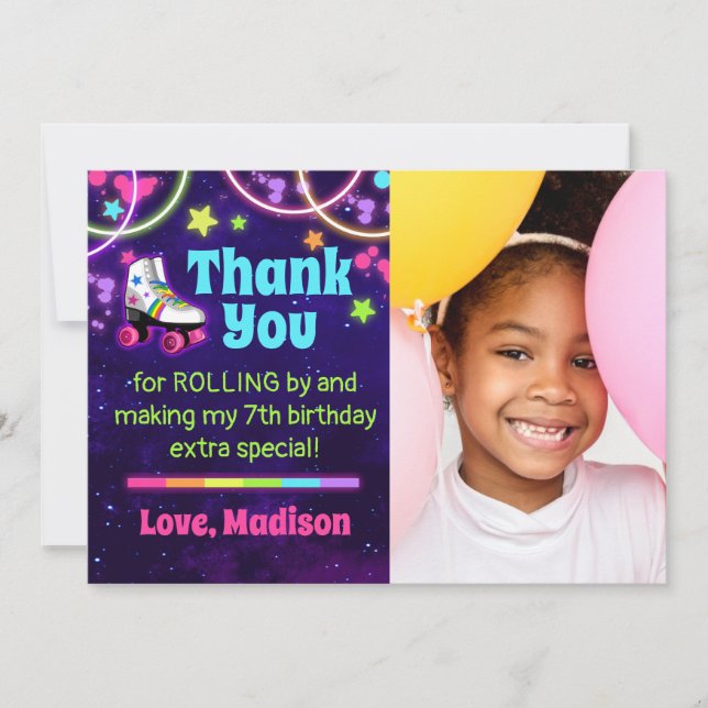 Roller Skate Birthday Party Thank You Card (Front)