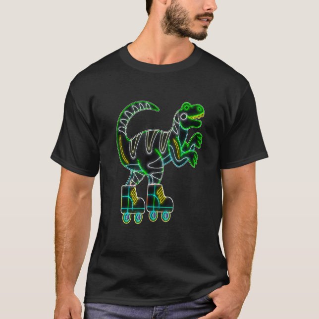 Roller Skate Dinosaur Skater Trex Rollerblades Ret T-Shirt (Front)