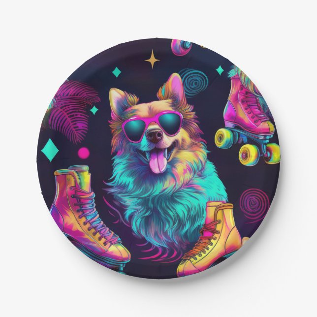 Roller Skate Disco Dog Paper Plate (Front)
