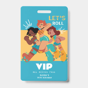 roller skate girl birthday party invitation VIP ID Badge