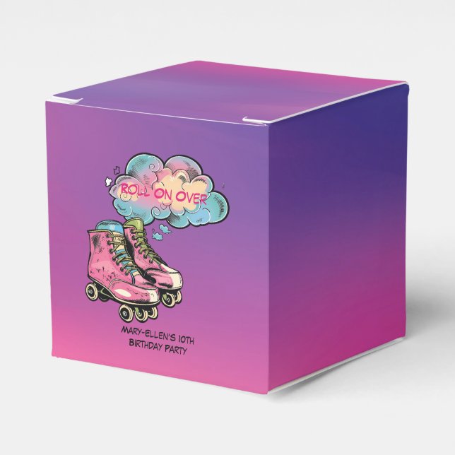 Roller Skate Girl Birthday Party Thank You Favour Box (Front Side)