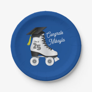 Roller Skate Graduation Party Skating Rink Blue Paper Plate