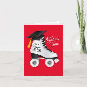 Roller Skate Graduation Party Thank You Red Invitation