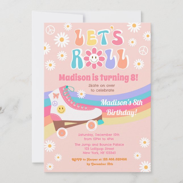 Roller Skate Groovy Retro Birthday Invitations (Front)