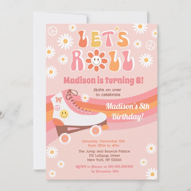 Roller Skate Groovy Retro Birthday Invitations (Front)