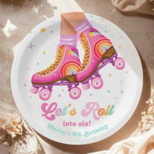 Roller Skate Let's Roll Skating Girl Birthday Paper Plate