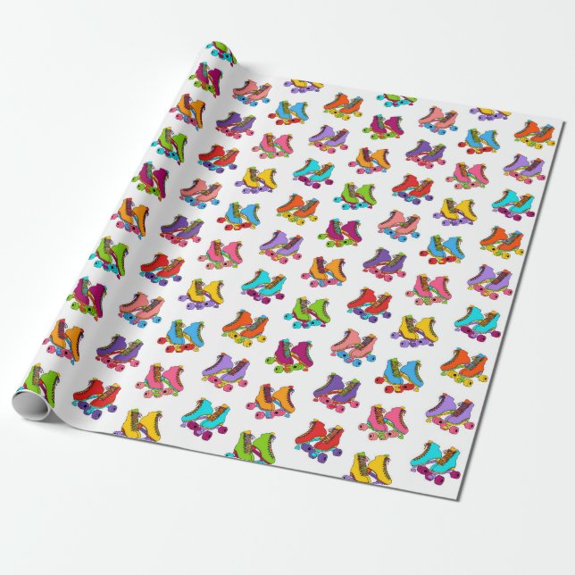 Roller Skate Party Kids Wrapping Paper (Unrolled)