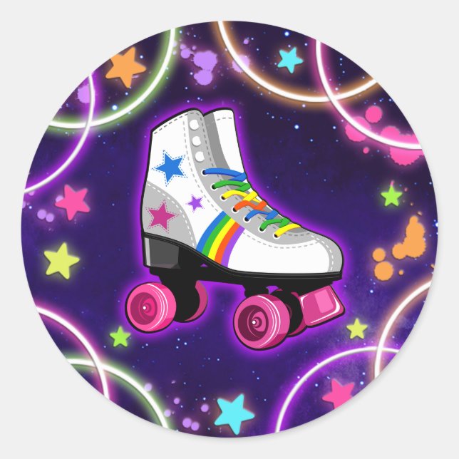 Roller Skate Party Sticker - Neon Glow Stars (Front)