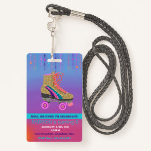 Roller SKate party, VIP Pass ,Invitation, Glitter ID Badge